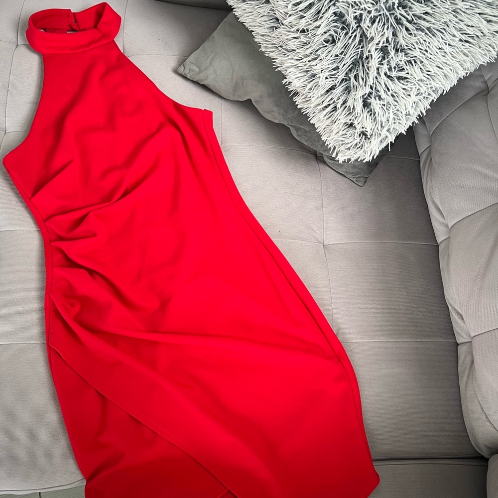 Red turtle neck dress
